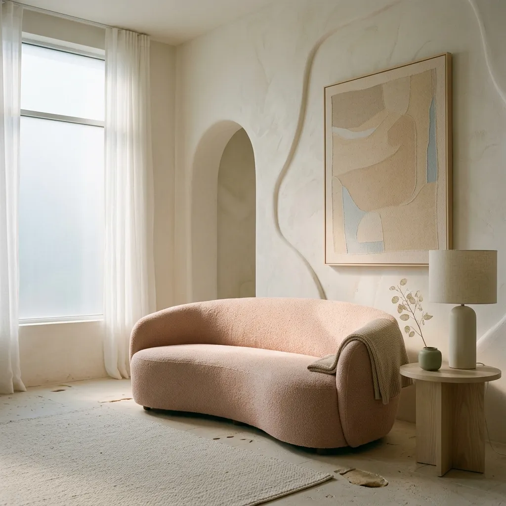 Warm sunlit room with curved elegant sofa for family counseling